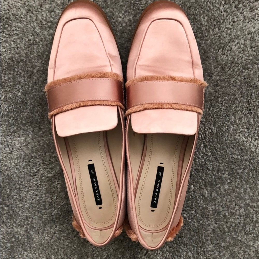 Zara pink satin loafers